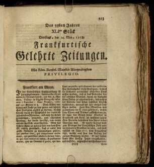 XLItes Stück Dienstags, den 24. May, 1768. - Ltes Stück Freytags, den 24. Junii, 1768.