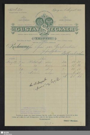 Gustav Steckner, Leipzig : Rechnung