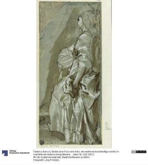 Studie einer Frau nach links, die weibliche Assistenzfigur rechts im Gemälde der Heimsuchung Mariens in der Chiesa Nuova in Rom