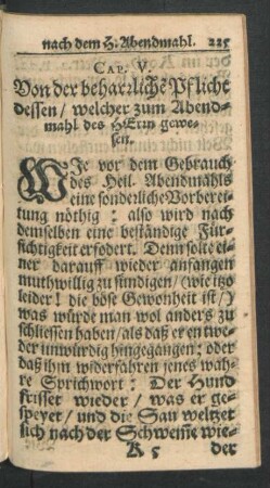 Cap. V. Von der beharrlichen Pflicht dessen/ welcher zum Abendmahl des Herrn gewesen.