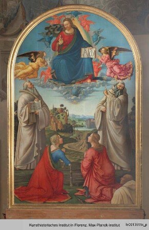 Christus in der Glorie mit den Heiligen Benedikt, Romuald, Attinea und Greciniana und dem Stifter Abt Giusto Bonvinci