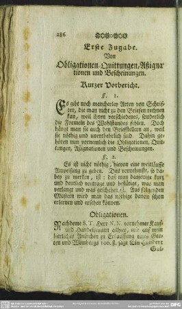 Erste Zugabe. Von Obligationen, Quittungen, Aßignationen und Bescheinigungen