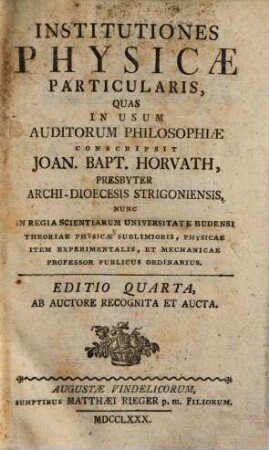 Institutiones Physicae Particularis