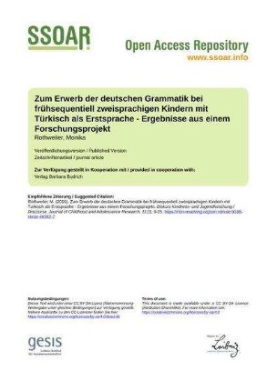 Zum Erwerb der deutschen Grammatik bei frühsequentiell zweisprachigen Kindern mit Türkisch als Erstsprache - Ergebnisse aus einem Forschungsprojekt