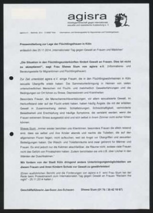 Pressemitteilung zur Lage der Flüchtlingsfrauen in Köln