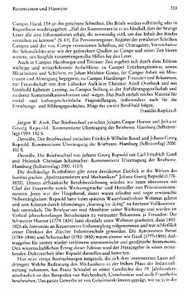Koch, Jürgen W. :: Der Briefwechsel zwischen Johann Caspar Horner und Johann Georg Repsold, kommentierte Übertragung der Brieftexte : Hamburg, Selbstverl., 1999