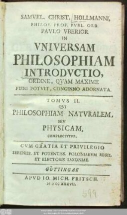 T. 2: Qvi Philosophiam Natvralem, Sev Physicam, Complectitvr