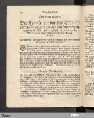 Das dritte Capitel. Der Krancke solle vor dem Tod nicht unterlassen, Gott um alle empfangene Gutthaten zu dancken...