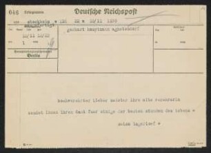 Brief von Selma Lagerlöf an Gerhart Hauptmann