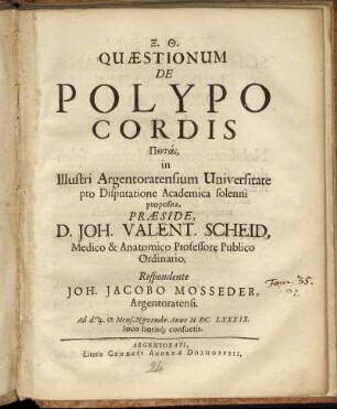 Quaestionum De Polypo Cordis Pentas