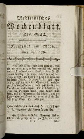 XIV. Stück. Frankfurt am Mayn, den 8. April 1786. - XVII. Stück. Frankfurt am Mayn, den 29. April 1786.