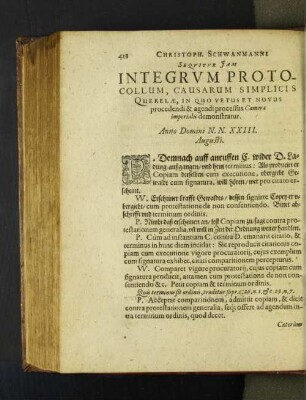 Sequitur Jam Integrum Protocollum, Causarum Simplicis Querelae, In ...