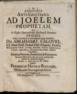 Annotata Anti-Grotiana Ad Joelem Prophetam
