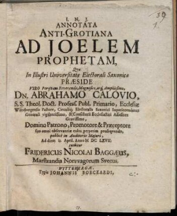 Annotata Anti-Grotiana Ad Joelem Prophetam