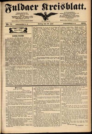 Erste Ausgabe vom Freitag, den 26. Juni 1903.