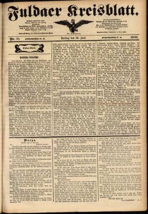 Erste Ausgabe vom Freitag, den 26. Juni 1903.