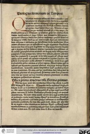 Prologus sermonum de tempore. Quoniam veritatis testimonio servus inutilis...