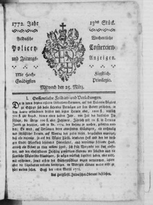 13tes Stück, Ausgabe vom 25. März 1772
