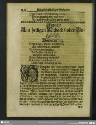Andacht Am heiligen Michaelis- oder Engel-fest