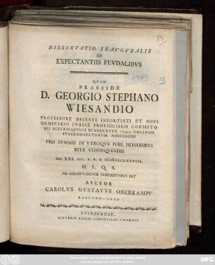 Dissertatio Inavgvralis De Expectantiis Fevdalibvs