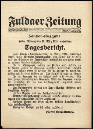 Ausgabe vom Mittwoch, den 17. März 1915.