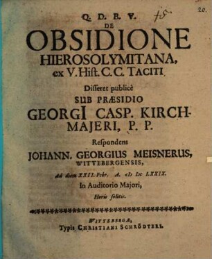 De obsidione hierosolymitana ... diss.