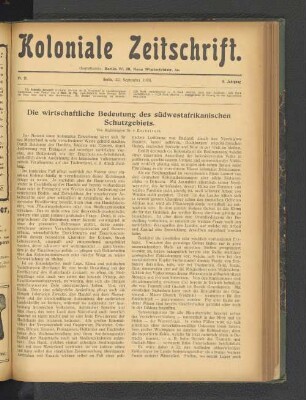 Die wirtschaftliche Bedeutung des südwestafrikanischen Schutzgebiets.