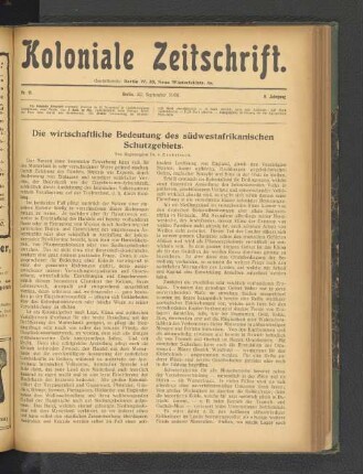 Die wirtschaftliche Bedeutung des südwestafrikanischen Schutzgebiets.