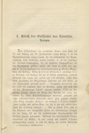 I. Abriß der Geschichte des Kadetten-Korps