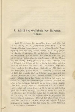 I. Abriß der Geschichte des Kadetten-Korps