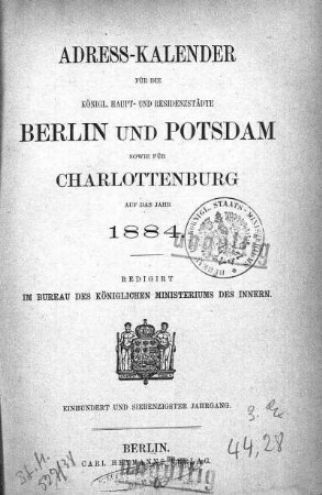 Stempel: Das koenigl. Staats-Ministeriums Berlin