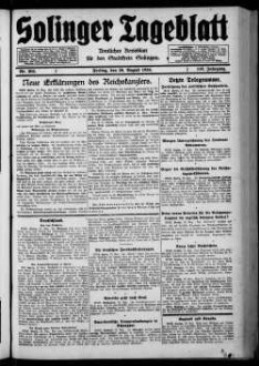 Solinger Tageblatt : die Nachmittagszeitung der Klingenstadt : aelteste Tageszeitung im Stadtkreis Solingen