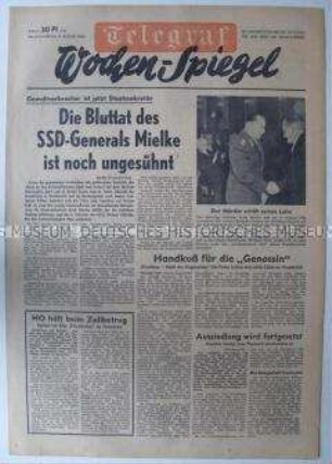 Wochenausgabe der West-Berliner Tageszeitung "Telegraf" u.a. zur Ernennung von Mielke zur Staatssekretär für Staatssicherheit der DDR