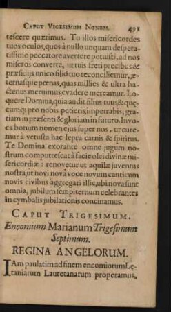 Caput Trigesimum. Encomium Marianum Trigesimum Septimum. Regina Angelorum.
