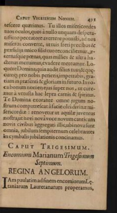 Caput Trigesimum. Encomium Marianum Trigesimum Septimum. Regina Angelorum.