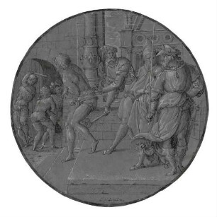 Das Martyrium des heiligen Crispin und des heiligen Crispinian. Blatt 1: Die Märtyrer werden abgeführt