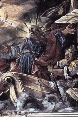 Paulus erhält im Seesturm die Nachricht des Engels Gottes, daß sie gerettet werden