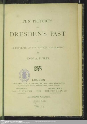 Pen pictures of Dresden's past : a souvenir of the Wettin celebration