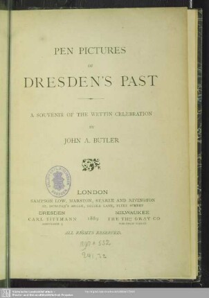 Pen pictures of Dresden's past : a souvenir of the Wettin celebration