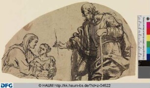 Maria mit den hl. Anna und Joachim (Joachim überreicht Maria eine Feder, um das Schreiben zu lernen?)