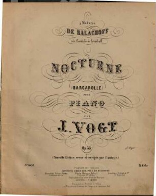 Nocturne : (Barcarolle) ; pour piano ; Op. 35