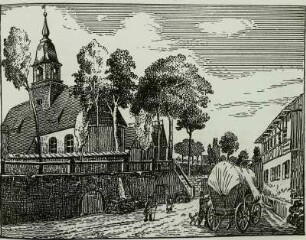 Die Nikolaikirche mit dem alten Ausspanngasthof "Zur Laterne"