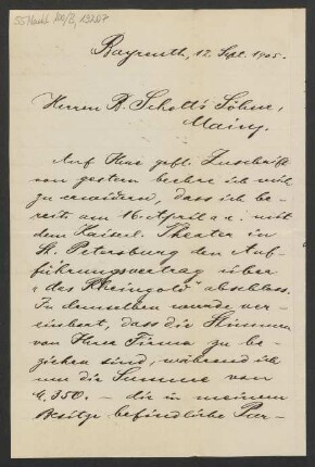 Brief an B. Schott's Söhne : 12.09.1905