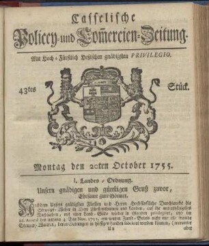 43tes Stueck, Montag den 20ten October 1755