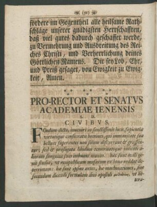 Pro-Rector Et Senatus Academiae Ienensis S. D. Civibus