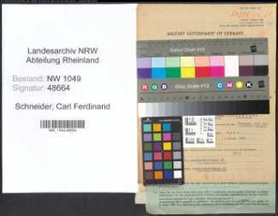 Entnazifizierung Carl Ferdinand Schneider , geb. 03.04.1890 (Kassierer)