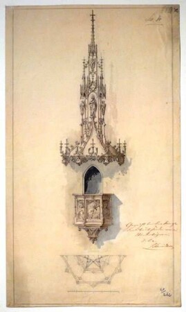 Entwurfszeichnung für die Kanzel in Triftern, Pfarrkirche St. Stephanus