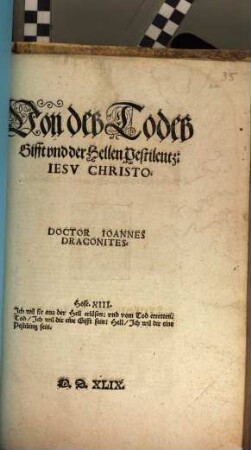 Von des Todes Gifft und der Hellen Pestilentz Jesu Christo