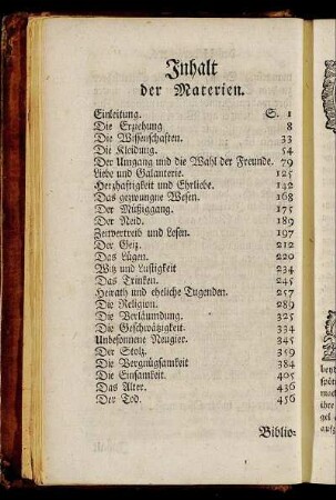 Inhalt der Materien.