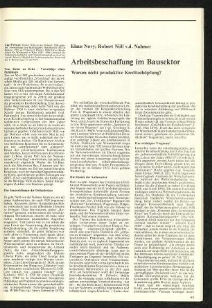 Arbeitsbeschaffung im Bausektor